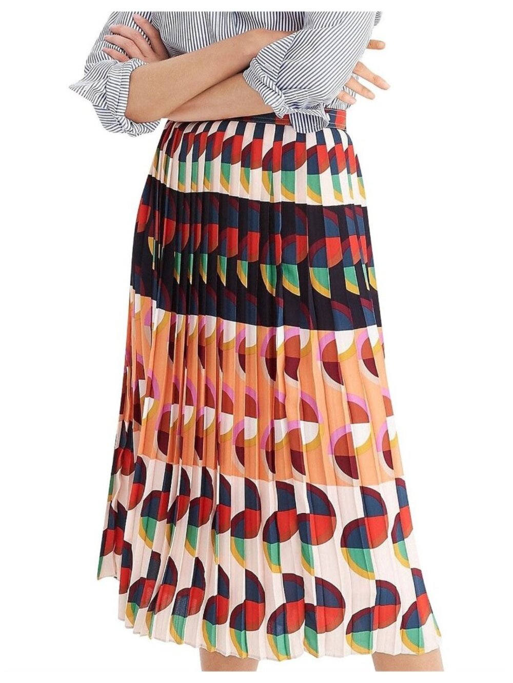 NWT J.Crew Pleated A-Line Midi in Dark Sea Cerise Art Deco Print Skirt 12 - Picture 1 of 5